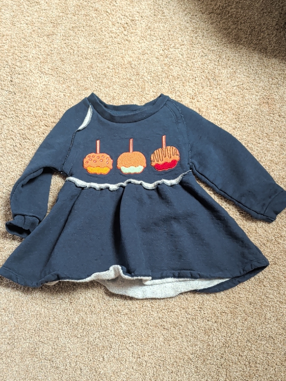 Navy Baby Dress with Caramel Apple Appliqués